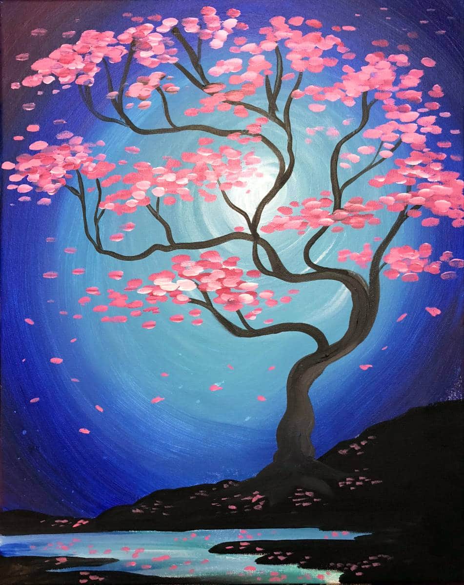 Adult Class - “Cherry Blossom Moonlight” | Paint & Sip Studio Temecula